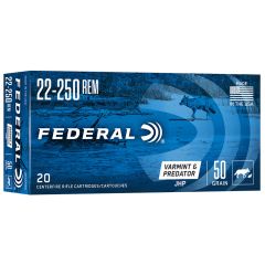 Munitions FEDERAL C/22-250 Rem 50gr JHP - Boîte de 20